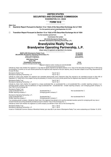 Thumbnail Brandywine Realty Trust
 10-Q Quarterly Report FY 