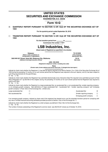 Thumbnail LSB Industries 10-Q Quarterly Report FY2018 