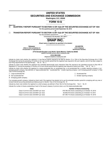 Thumbnail Snap 10-Q Quarterly Report FY2018 