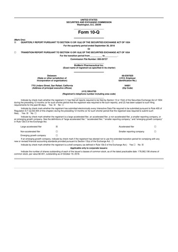 Thumbnail BioMarin Pharmaceutical 10-Q Quarterly Report FY2018 