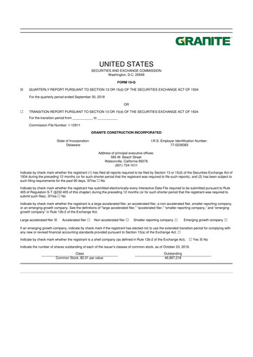 Thumbnail Granite Construction
 10-Q Quarterly Report FY2018 
