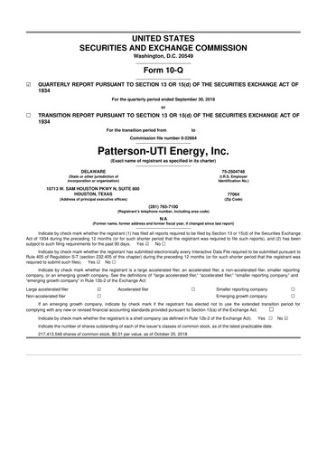 Thumbnail Patterson-UTI Energy 10-Q Quarterly Report FY2018 