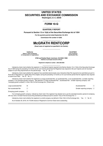 Thumbnail McGrath RentCorp
 10-Q Quarterly Report FY2018 