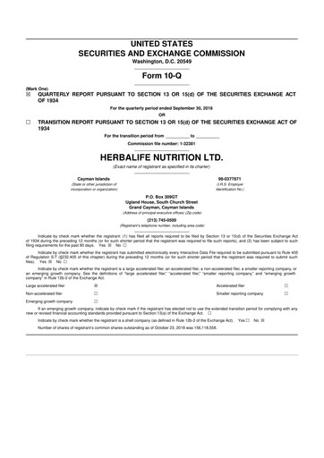 Thumbnail Herbalife 10-Q Quarterly Report FY2018 