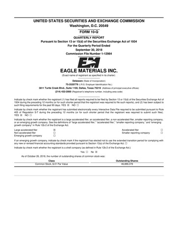 Thumbnail Eagle Materials
 10-Q Quarterly Report FY2019 