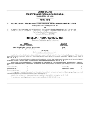 Thumbnail Intellia Therapeutics 10-Q Quarterly Report FY2018 