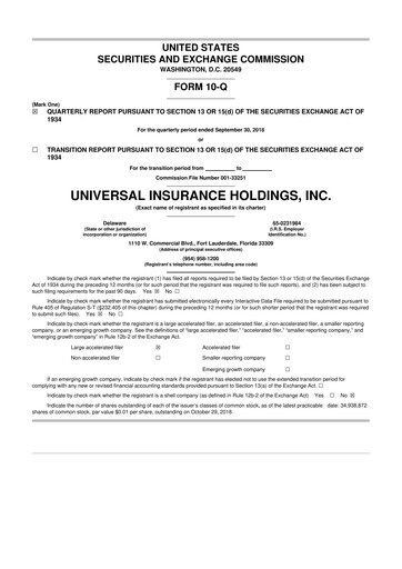 Thumbnail Universal Insurance Holdings 10-Q Quarterly Report FY2018 