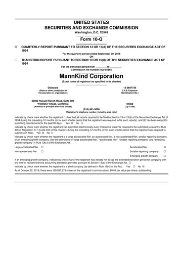 Thumbnail MannKind Corp 10-Q Quarterly Report FY2018 