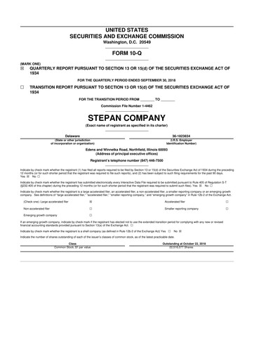 Thumbnail Stepan Company
 10-Q Quarterly Report FY2018 