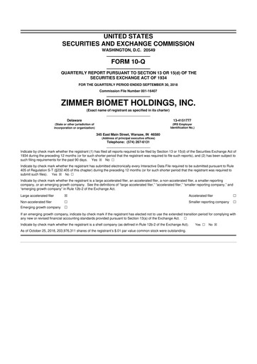 Thumbnail Zimmer Biomet 10-Q Quarterly Report FY2018 