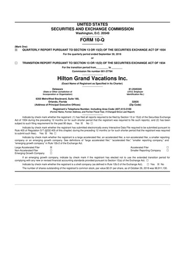 Thumbnail Hilton Grand Vacations
 10-Q Quarterly Report FY2018 