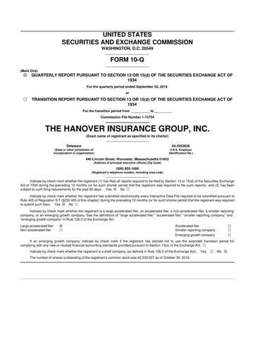 Thumbnail Hanover Insurance Group 10-Q Quarterly Report FY2018 