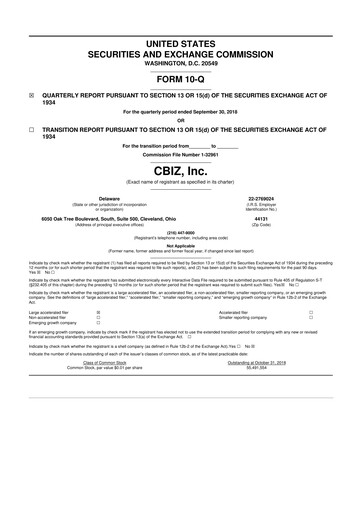 Thumbnail CBIZ 10-Q Quarterly Report FY2018 