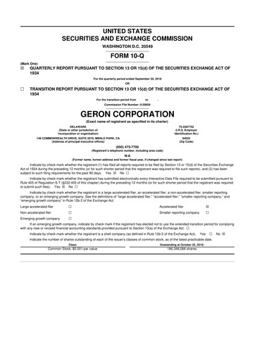 Thumbnail Geron 10-Q Quarterly Report FY2018 
