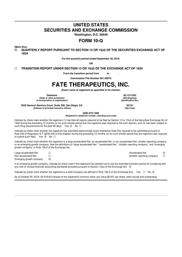 Thumbnail Fate Therapeutics
 10-Q Quarterly Report FY2018 