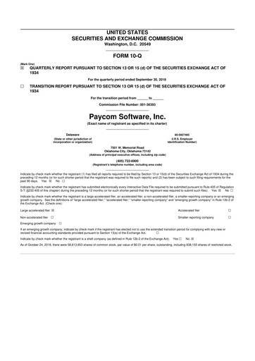 Miniature Paycom
 10-Q Rapport trimestriel 2018 