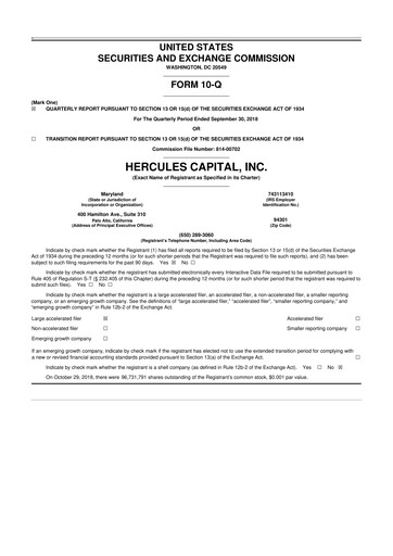 Thumbnail Hercules Capital
 10-Q Quarterly Report FY 