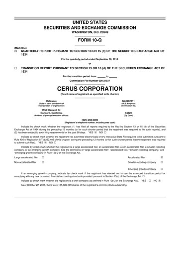 Thumbnail Cerus Corporation 10-Q Quarterly Report FY2018 
