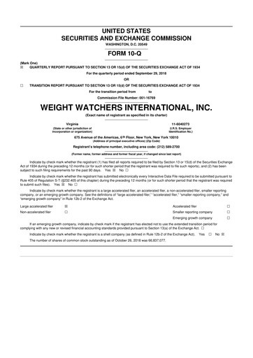 Thumbnail Weight Watchers 10-Q Quarterly Report FY2018 