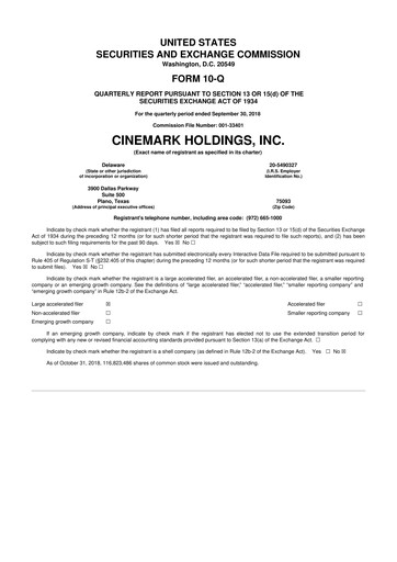 Thumbnail Cinemark Theatres
 10-Q Quarterly Report FY2018 