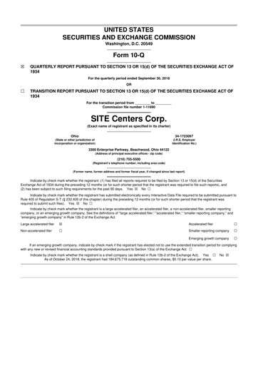 Thumbnail SITE Centers
 10-Q Quarterly Report FY2018 