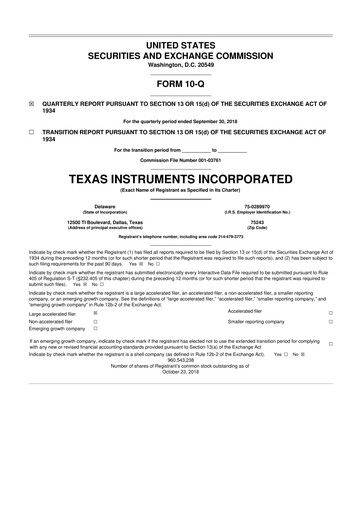 Vorschaubild Texas Instruments 10-Q Quartalsbericht 2018 