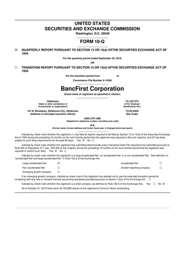 Thumbnail BancFirst 10-Q Quarterly Report FY 