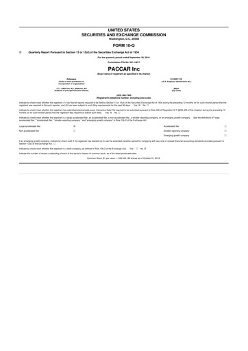 Vorschaubild Paccar 10-Q Quartalsbericht 2018 