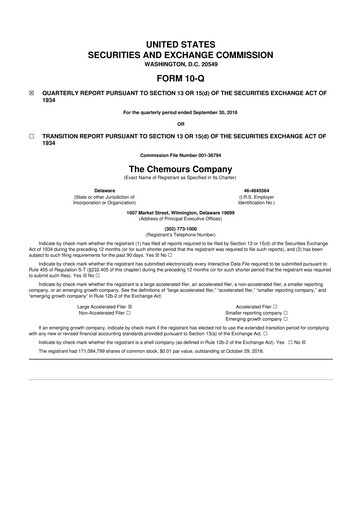 Thumbnail Chemours
 10-Q Quarterly Report FY2018 