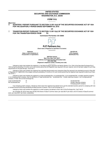 Miniature PJT Partners
 10-Q Rapport trimestriel 2018 