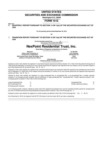 Thumbnail NexPoint Residential Trust 10-Q Quarterly Report FY2018 