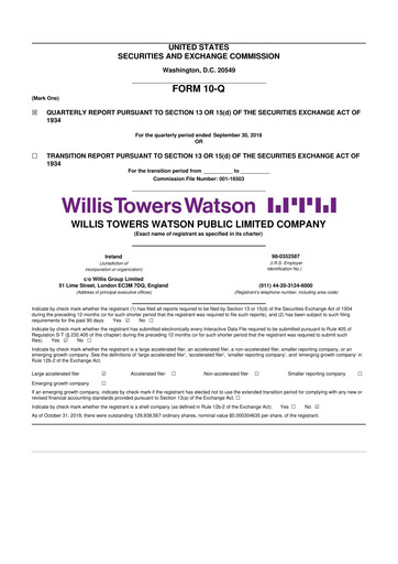 Thumbnail Willis Towers Watson  10-Q Quarterly Report FY2018 