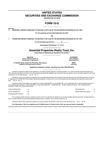 Miniature Essential Properties Realty Trust 10-Q Rapport trimestriel 2018 