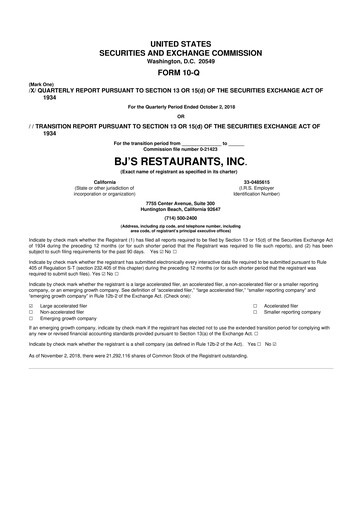 Thumbnail BJ's Restaurants
 10-Q Quarterly Report FY2018 