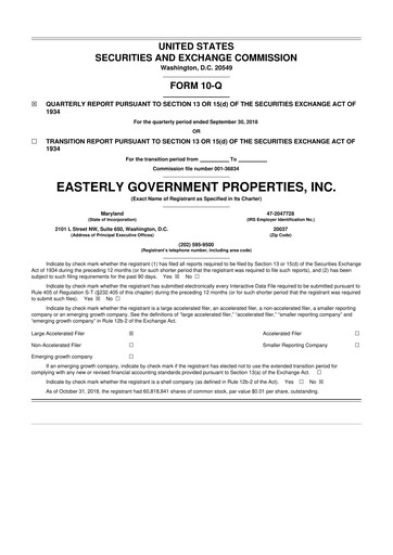 Thumbnail Easterly Government Properties 10-Q Quarterly Report FY2018 