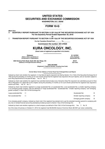Thumbnail Kura Oncology
 10-Q Quarterly Report FY2018 
