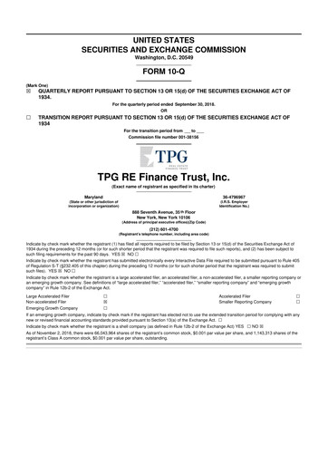 Miniature TPG Real Estate Finance Trust
 10-Q Rapport trimestriel 2018 