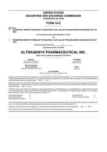 Thumbnail Ultragenyx Pharmaceutical 10-Q Quarterly Report FY2018 