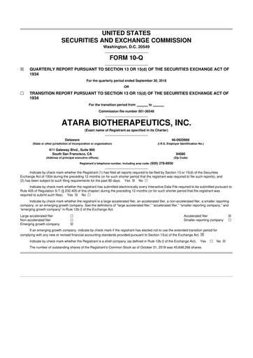 Thumbnail Atara Biotherapeutics 10-Q Quarterly Report FY2018 