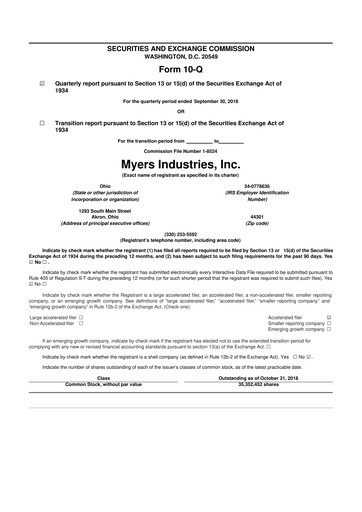 Thumbnail Myers Industries 10-Q Quarterly Report FY2018 
