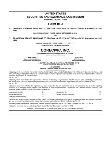 Thumbnail CoreCivic 10-Q Quarterly Report FY2018 