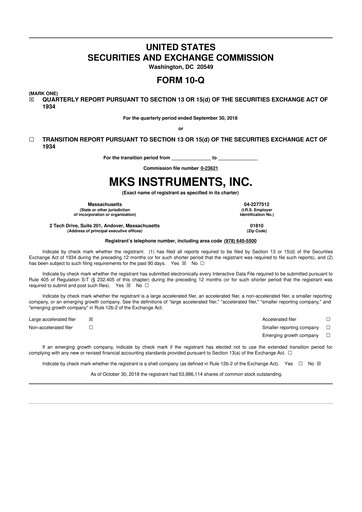 Thumbnail MKS Instruments 10-Q Quarterly Report FY2018 