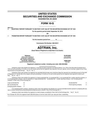 Thumbnail ADTRAN 10-Q Quarterly Report FY2018 