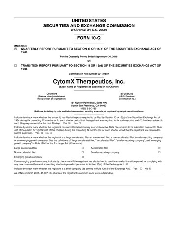 Thumbnail CytomX Therapeutics
 10-Q Quarterly Report FY2018 