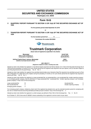 Thumbnail Trustmark 10-Q Quarterly Report FY2018 