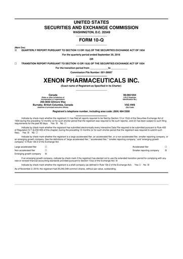 Thumbnail Xenon Pharmaceuticals 10-Q Quarterly Report FY2018 