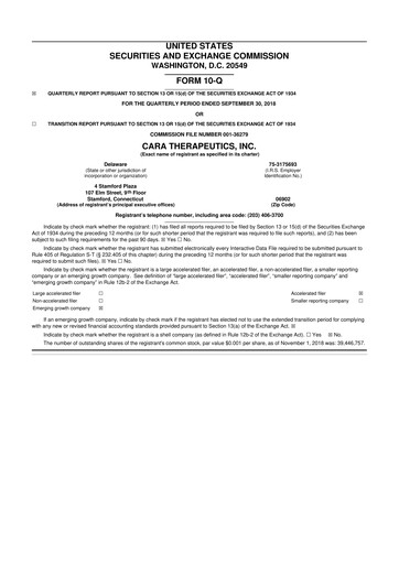 Thumbnail Cara Therapeutics
 10-Q Quarterly Report FY2018 
