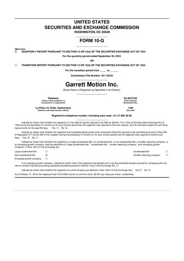 Thumbnail Garrett Motion 10-Q Quarterly Report FY2018 