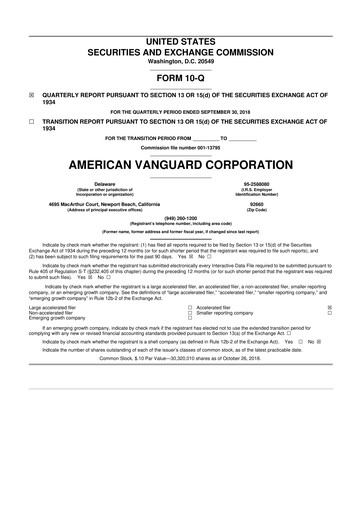 Miniature American Vanguard 10-Q Rapport trimestriel 2018 