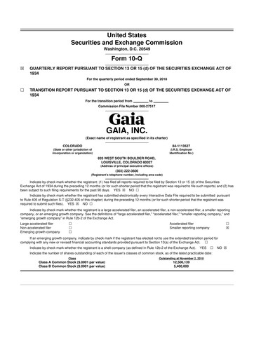 Thumbnail Gaia 10-Q Quarterly Report FY2018 